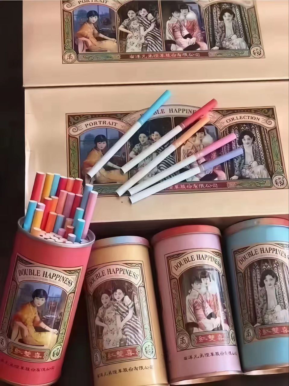 木盒双喜七彩罐